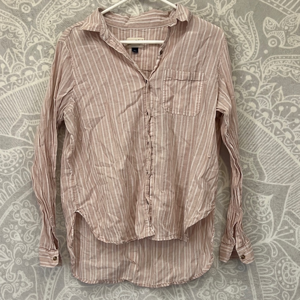 Universal Thread Women's Pink Striped Button Down Shirt 100% cotton l large